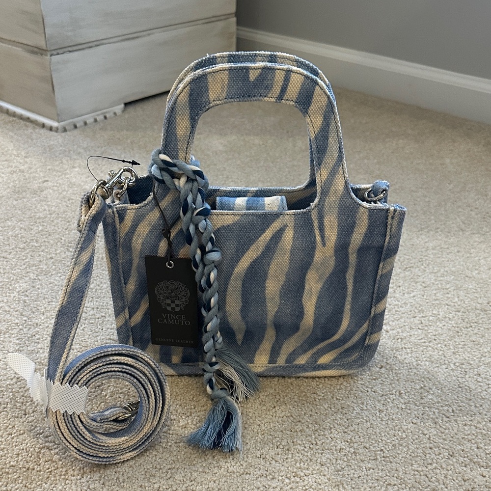 Vince Camuto Blue and Cream Zebra Mini Bag